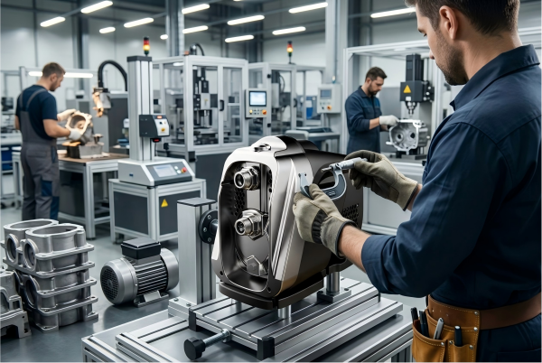 Pump manufacturing process in a factory