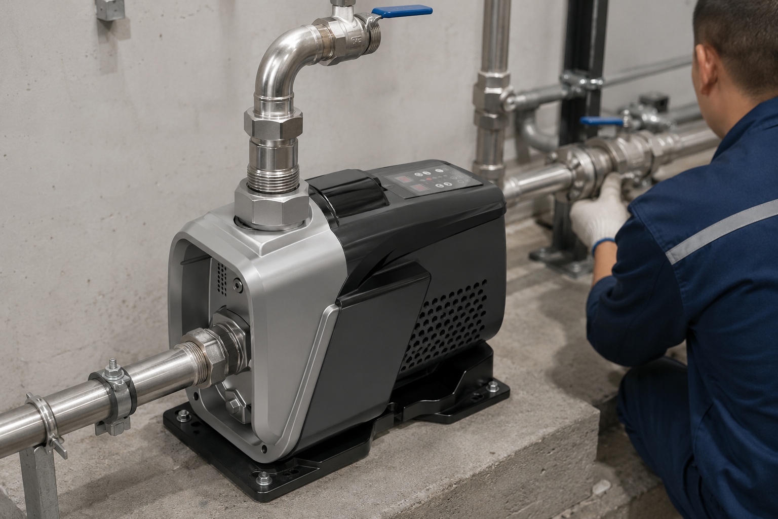 alt with keywords: AC and DC power symbols next to a water pump
